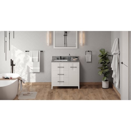 Jeffrey Alexander 36In. Wht Katara Vanity, Left Offset, Boulder Vanity Cultured Mrbl Vanity Top, Undrmnt Rctngl Bowl VKITKAT36WHBOR